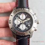 Copy Swiss 7750 Breitling Superocean SS Black Leather Band Mens Watch